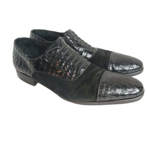 Corrente Black Suede Lizard Print Calf Skin Oxford Fake Lace Mens Shoes 46 Italy main image 7